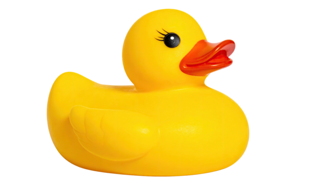 Classic yellow rubber duck with orange beak and black eye