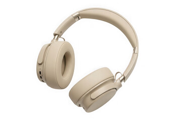 Fototapeta premium Beige wireless headphones isolated on transparent background