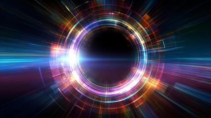 Fototapeta premium Dynamic abstract portal with vibrant light streaks and futuristic energy radiating outwards, symbolizing innovation and speed