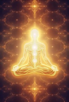 the looped generated animation. a glowing silhouette of a meditating man