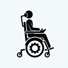 Silhouette icon of a person in a powered wheelchair with a head control