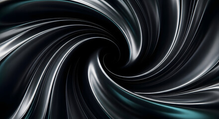 Abstract black swirl polished metal texture dark chrome spiral motion effect modern dynamic background render