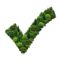 Green checkmark symbol made of trees ecology concept
