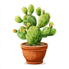 Vibrant Green Prickly Pear Cactus in Terracotta Pot