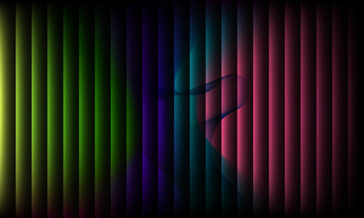 Dynamic glowing vertical color bands with abstract wireframe heart