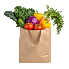 Fresh produce overflowing from paper shopping bag