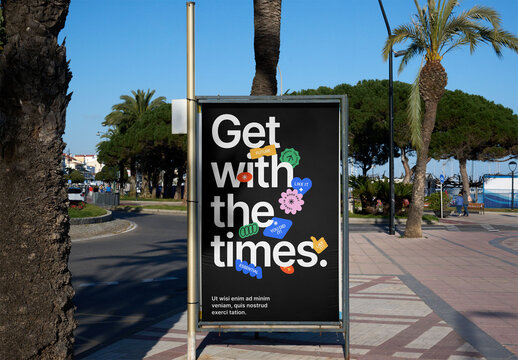 Urban Advertising Panel Mockup in Sunny summer spain city