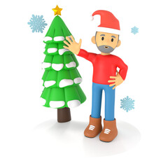festive characters with christmas tree