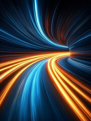 High-speed light trails inside a tunnel at night - a technological background