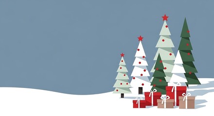 minimalist Christmas scene featuring stylized pine trees