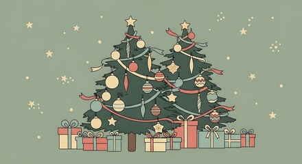 Retro style Christmas background with hand-drawn aesthetic