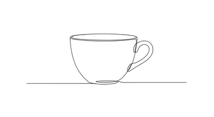 Minimalist line drawing of a coffee cup on a flat surface  