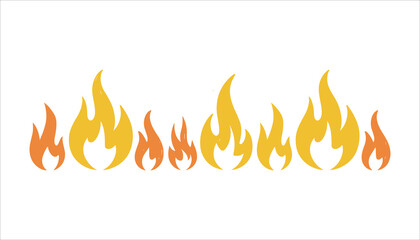 Row of stylized orange and yellow flames against a white background fire burning