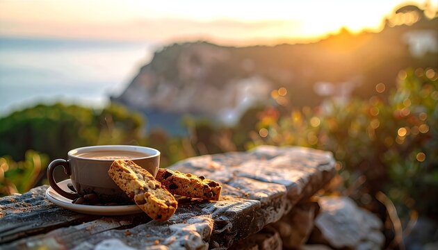 Morning Coffee and Biscotti with a Scenic Ocean View.