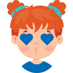 Childs Red Haired Avatar With Blue Heart Eyes And Kissing Lips On Transparent Background Expressing Love And Affection