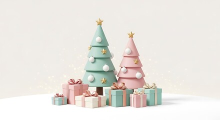 Soft pastel minimalist Christmas illustration