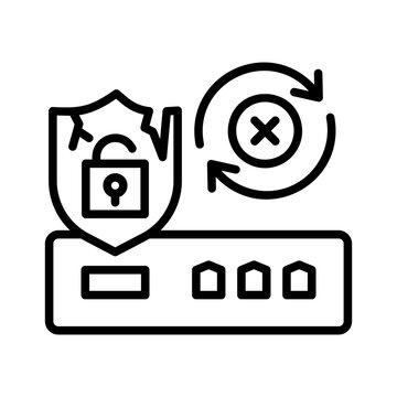 Outdated Router Icon with Broken Shield and Unlocked Padlock