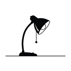 Silhouette of a black desk lamp with a flexible arm and a pull chain