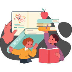 Childrens Education Learning About Science And Maths With Books An Apple And An Atom Illustration Transparent Background