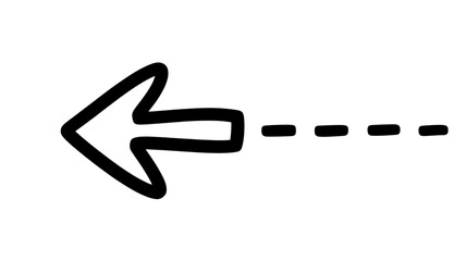 Arrow pointing left with dashed line isolated on transparent background