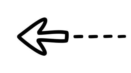 Arrow pointing left with dashed line isolated on transparent background