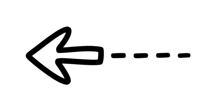 Arrow pointing left with dashed line isolated on transparent background