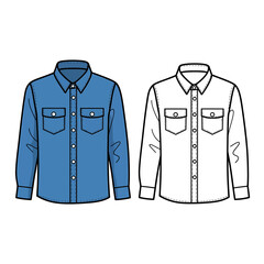 Casual Long Sleeve Button Shirt Fashion Flat Sketch Template