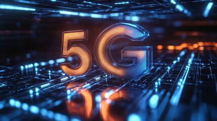 5G Glowing Icons and 5G Communication Technology Concepts