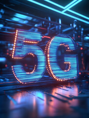 5G Glowing Icons and 5G Communication Technology Concepts