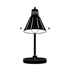 A black silhouette of a desk lamp with a conical shade and a round base