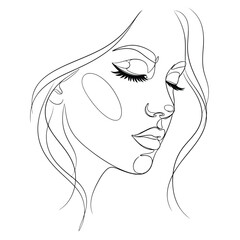 Minimalist continuous line drawing of a womans face, elegant and serene, profile view, beauty concept