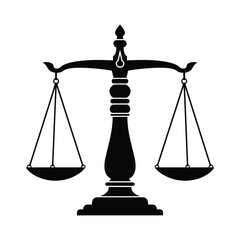 Black silhouette of the scales of justice, symbolizing law, balance, and fairness