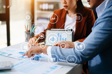 Co working process, team working.Coding software developer work with AR new design dashboard computer icons.team business concept