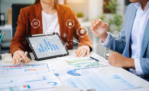 Co working process, team working.Coding software developer work with AR new design dashboard computer icons.team business concept