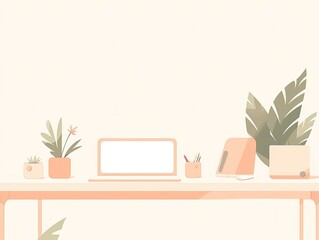 Creative digital office space minimalist line art vector with neutral tones, ideal for web and branding design