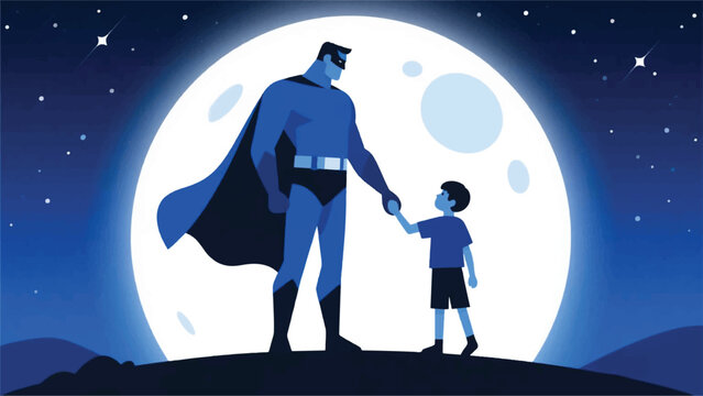 Superhero Father and His Son Illustrator Artwork Banner Background Design Template 