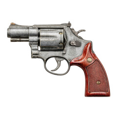 Classic revolver with ornate detailing and rich wood grips, a symbol of power and heritage.