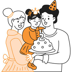 Joyful Family Celebration With Daughter Wearing A Crown And Birthday Cake On Two Year Olds Birthday Party Occasion
