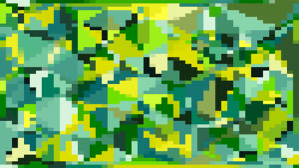 Abstract pixelated mosaic art featuring shades of green and yellow, creating a vibrant background