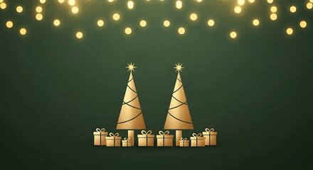 Christmas background showing two golden stylized trees with star toppers