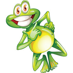 Joyful Green Frog Character With Big Smile And Thumbs Up Gesture On Transparent Background Expressing Happiness And Excitement