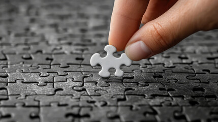 A close-up of a businessman holding a jigsaw puzzle, illustrating a business cooperation strategy concept.