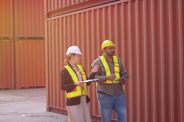 Manager survey load container for shipping plan in Logistic container area company.	