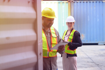 Manager survey load container for shipping plan in Logistic container area company.	