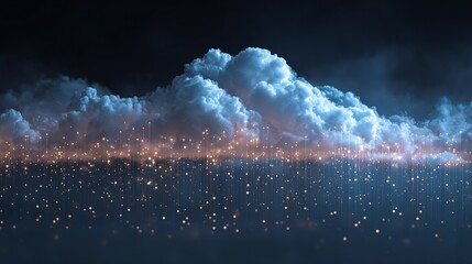 Futuristic digital cloudscape with glowing data streams symbolizing network connectivity and abstract technology growth