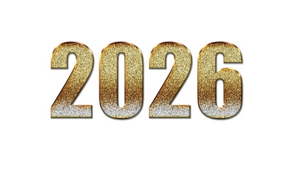 Golden 3D Typography of Year 2026 on Transparent Background