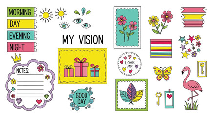 Vision board stickers digital scrapbook elements planner supplies