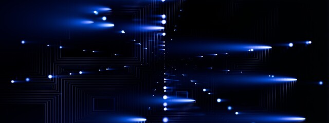 Abstract Cyber Technology Background with Flowing Red Light Trails and Digital Data Lines - High Speed Connection Concept