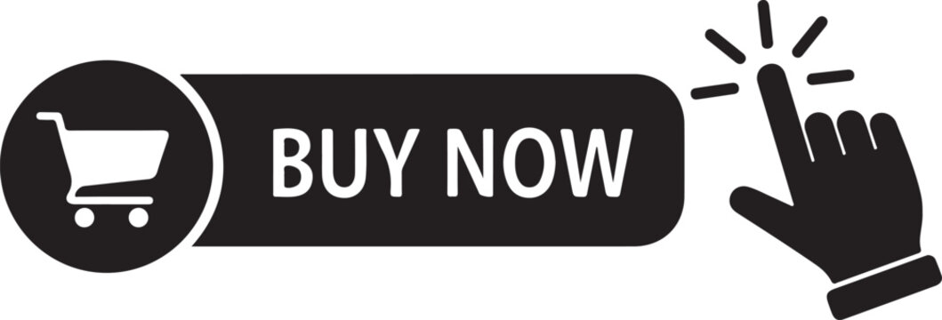 Black buy now button with shopping cart and hand