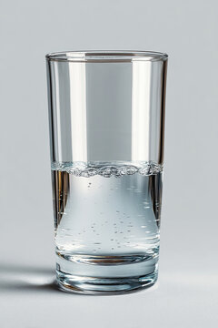 Half full glass of water on light background, conceptual image for pessimists or optimists